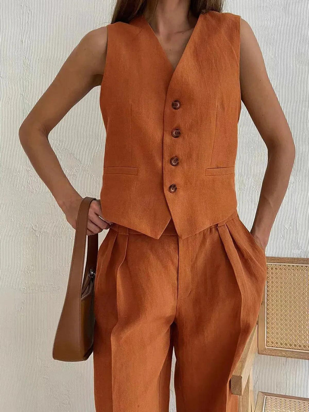 Cotton Linen Casual Two-Piece Outfit for Relaxation and Everyday Wear