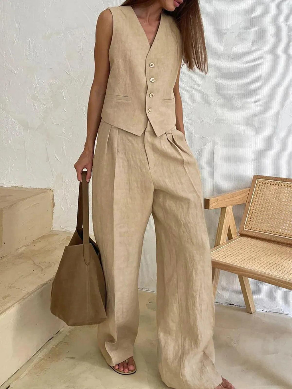 Cotton Linen Casual Two-Piece Outfit for Relaxation and Everyday Wear