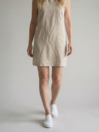 Cotton Linen Halter Neck Mini Dress for Women - Casual Summer Wear