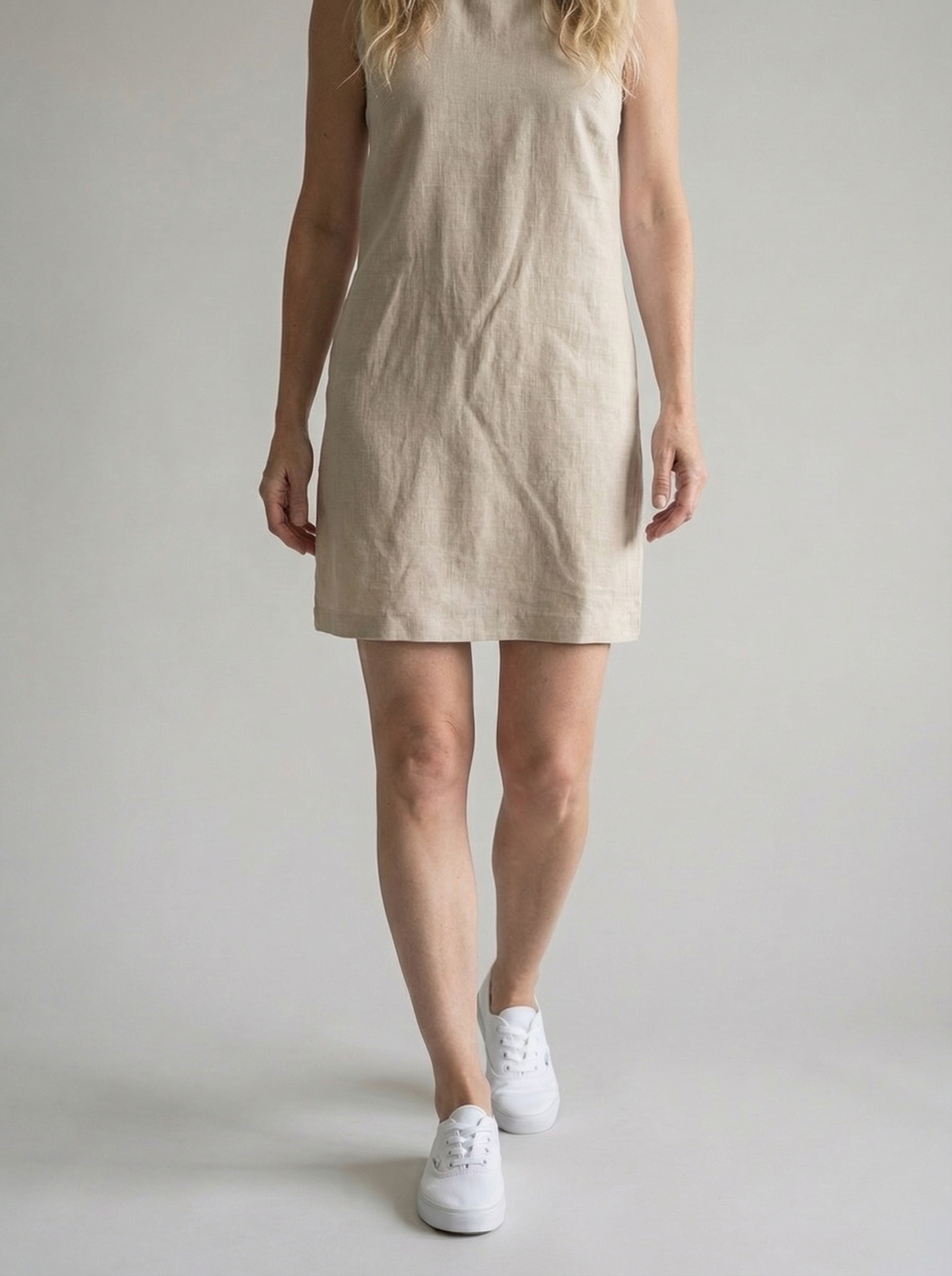 Cotton Linen Halter Neck Mini Dress for Women - Casual Summer Wear