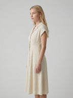 Cotton Linen Midi Dress for Women - Tailored Shirt Style, Casual Wear