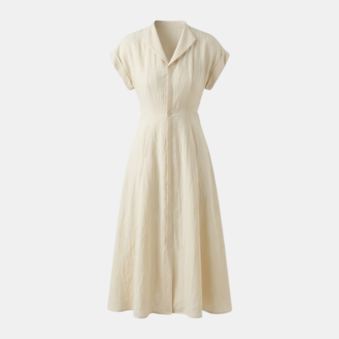 Cotton Linen Midi Dress for Women - Tailored Shirt Style, Casual Wear