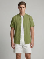 Cotton Linen Short Sleeve Shirt for Men - Relaxed Fit Casual Wear