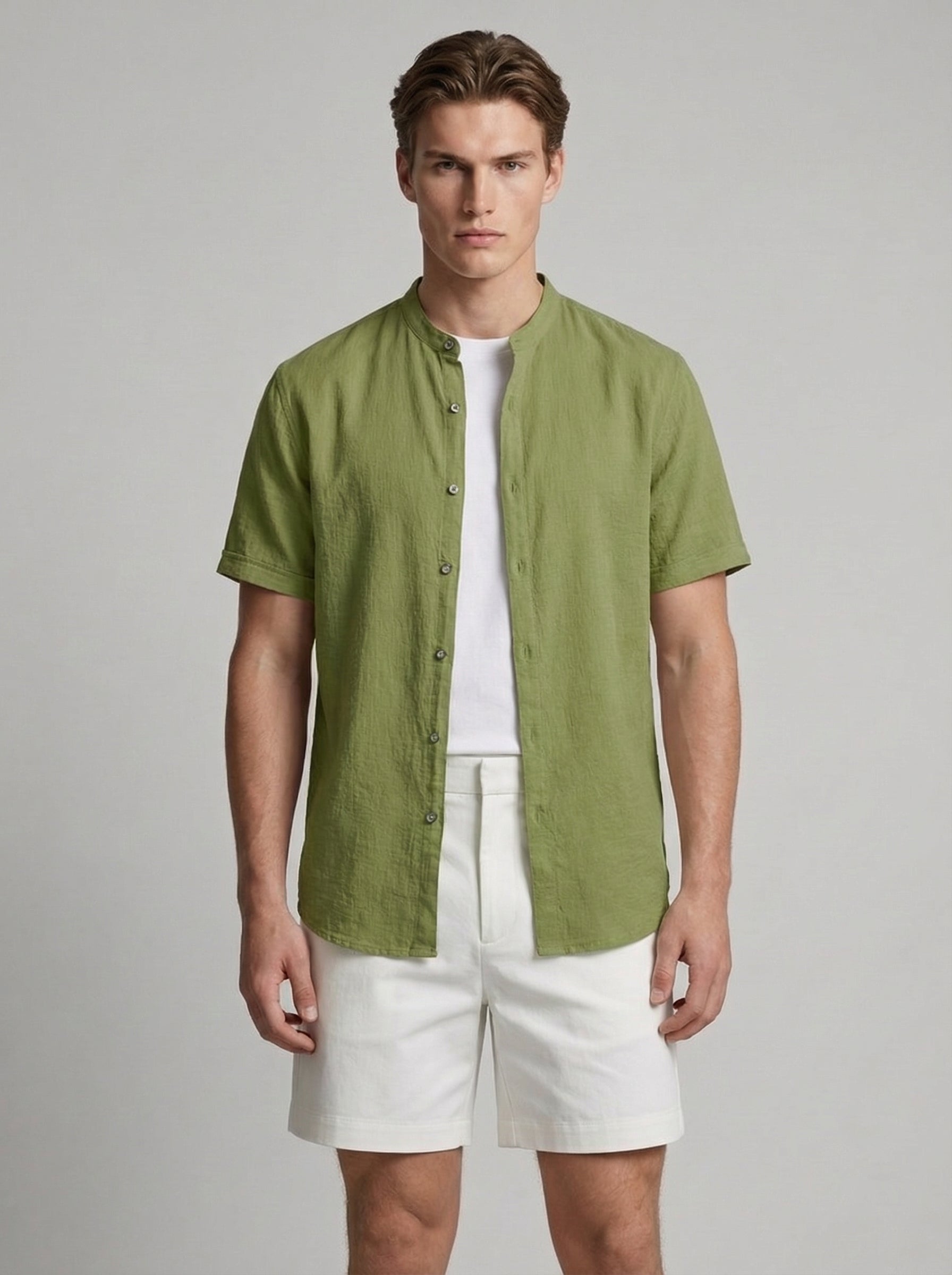 Cotton Linen Short Sleeve Shirt for Men - Relaxed Fit Casual Wear