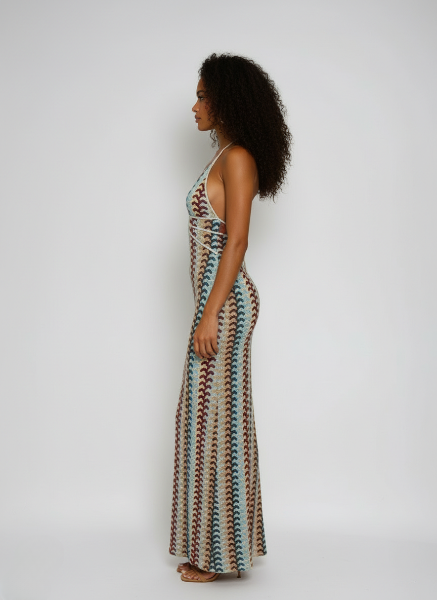 Crochet Maxi Dress - Lightweight Halterneck for Summer Casual Events