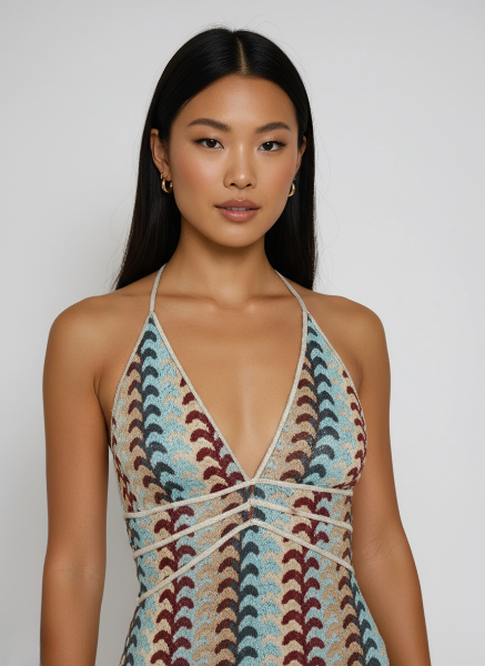 Crochet Maxi Dress - Lightweight Halterneck for Summer Casual Events