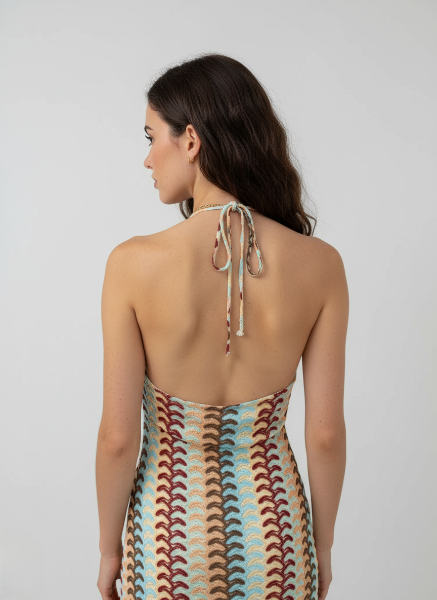 Crochet Maxi Dress - Lightweight Halterneck for Summer Casual Events