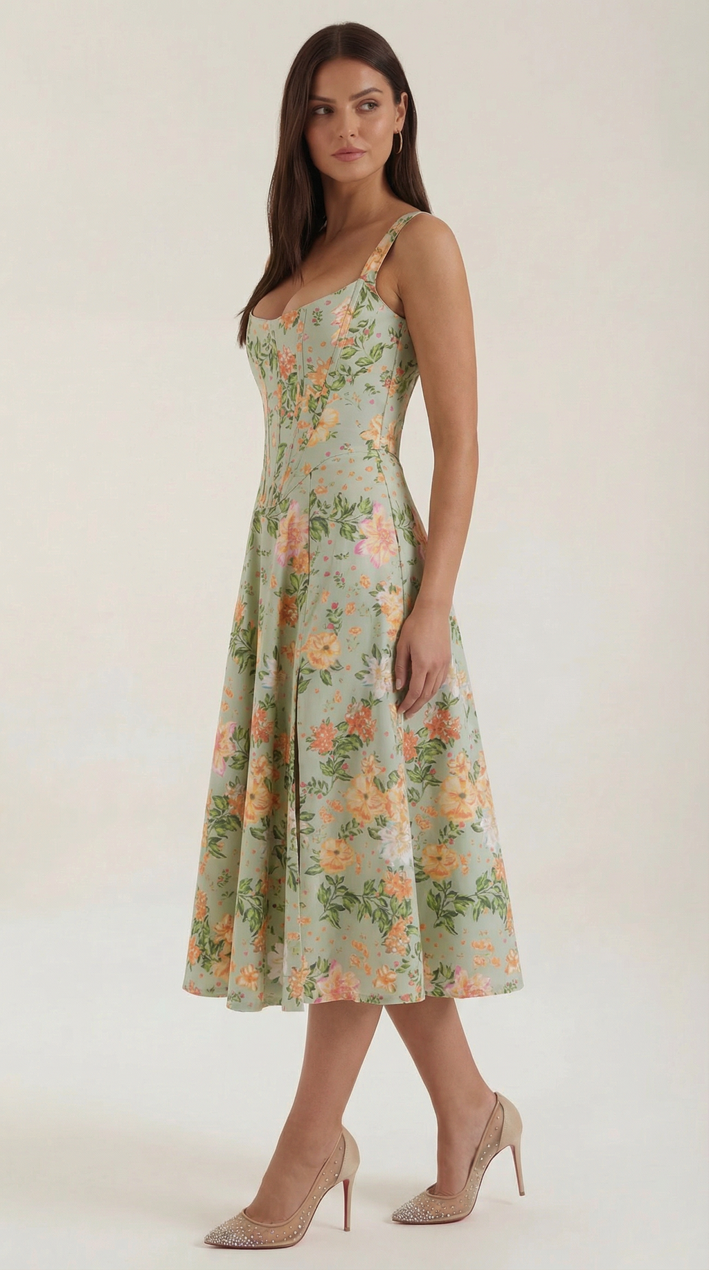 Dahlia Floral Print Midi Dress - Lightweight Cotton Summer Dress for Casual Wear