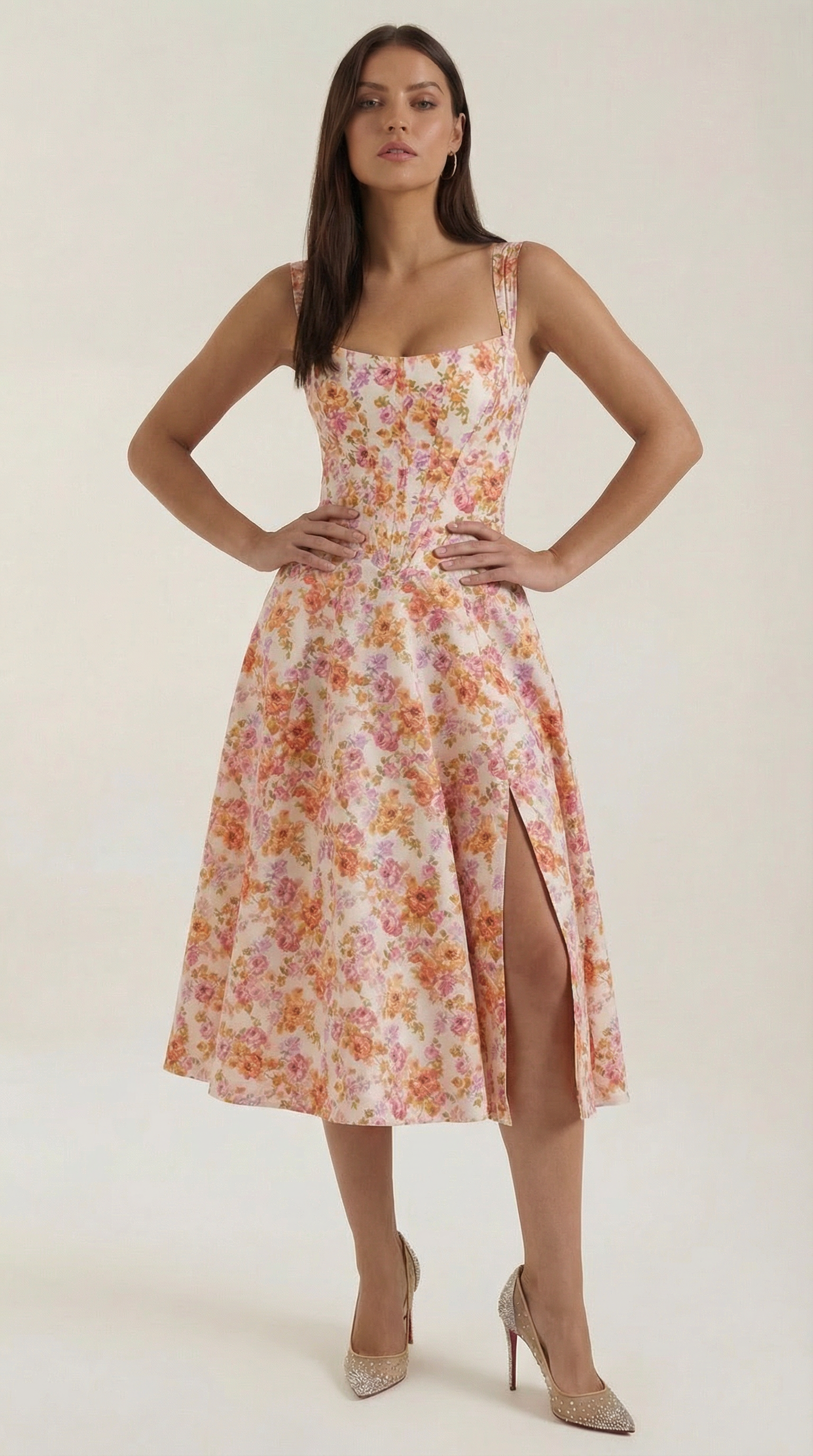 Dahlia Floral Print Midi Dress - Lightweight Cotton Summer Dress for Casual Wear