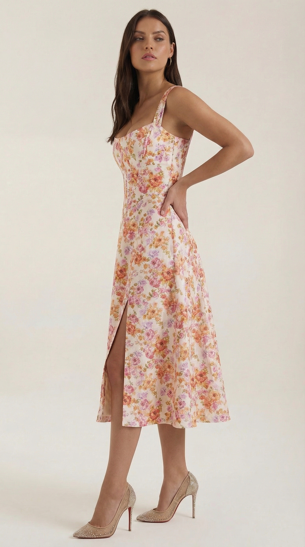 Dahlia Floral Print Midi Dress - Lightweight Cotton Summer Dress for Casual Wear