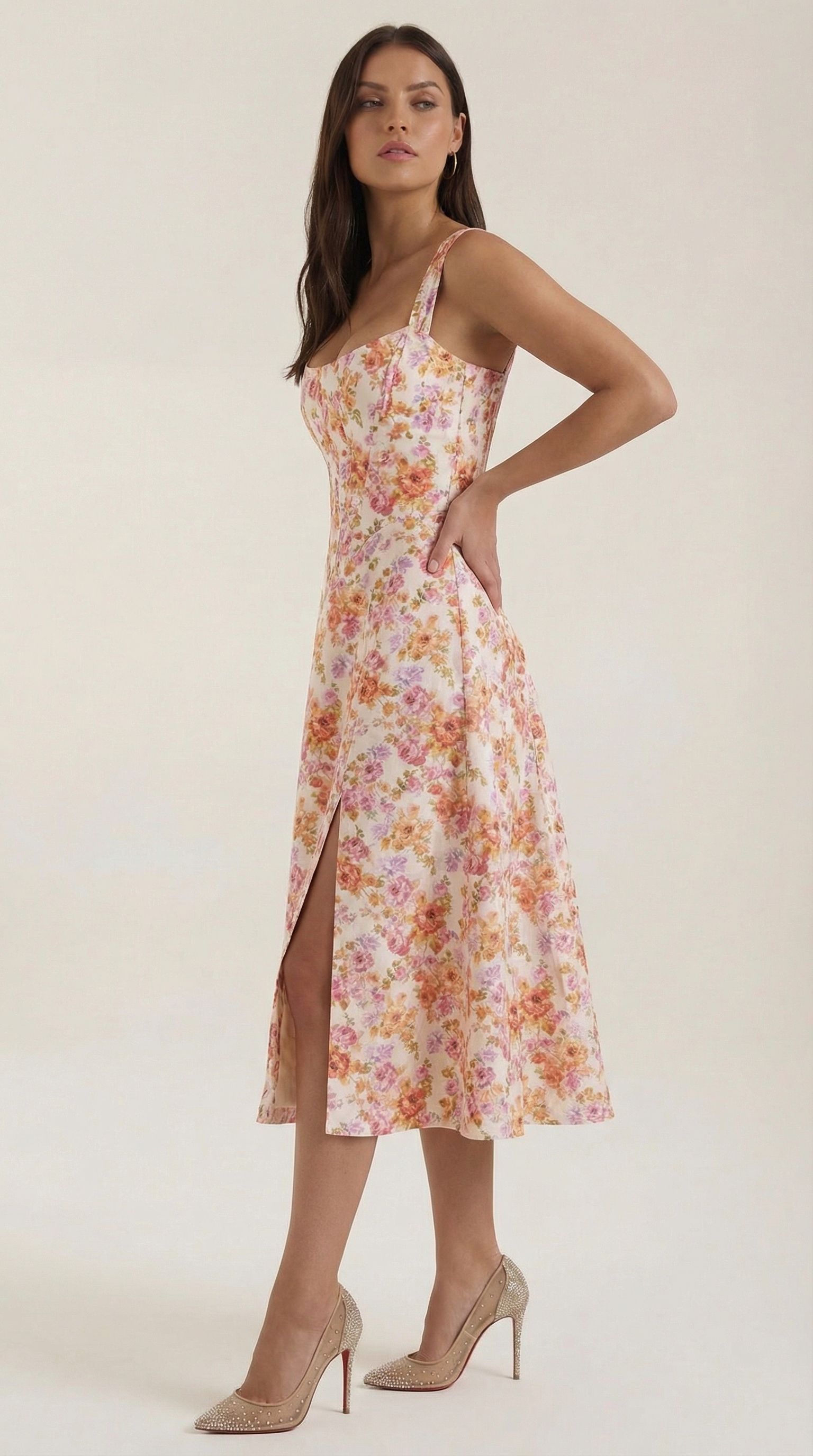 Dahlia Floral Print Midi Dress - Lightweight Cotton Summer Dress for Casual Wear