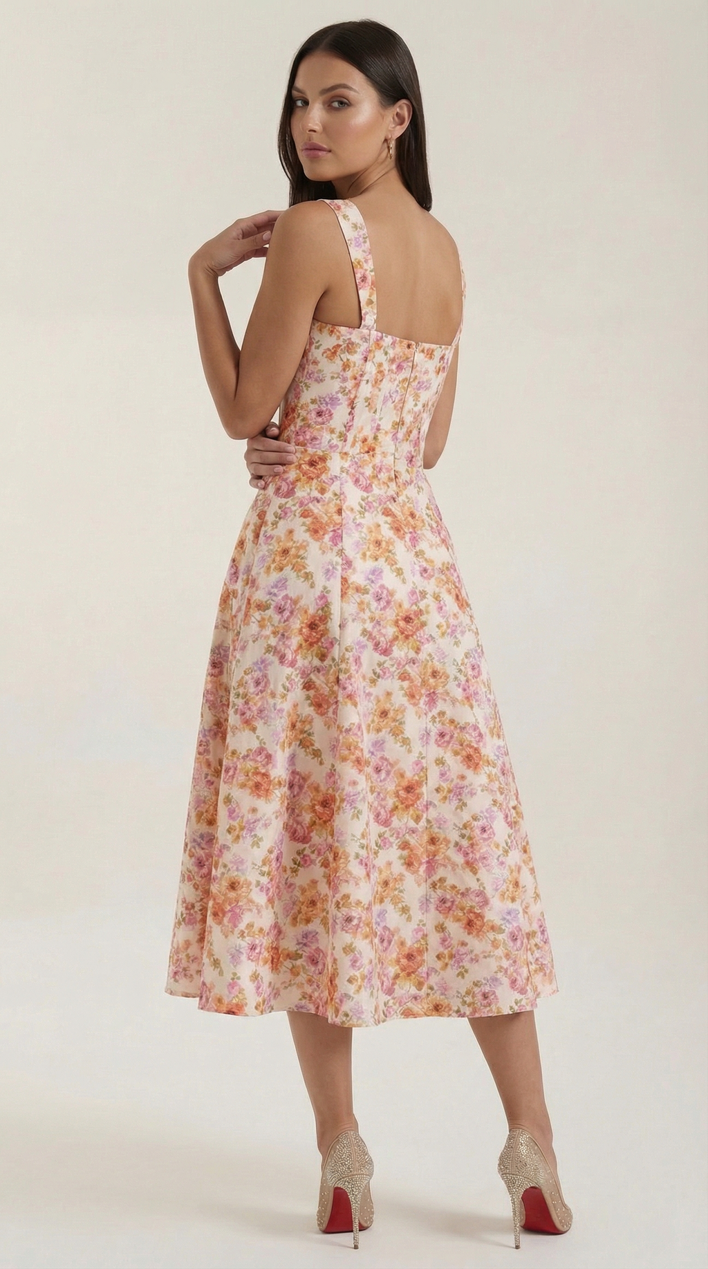 Dahlia Floral Print Midi Dress - Lightweight Cotton Summer Dress for Casual Wear