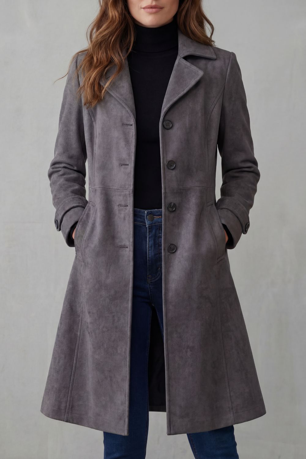 Women's Longline Coat with Vintage Suede Finish – Casual, Office