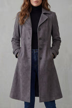 Women's Longline Coat with Vintage Suede Finish – Casual, Office
