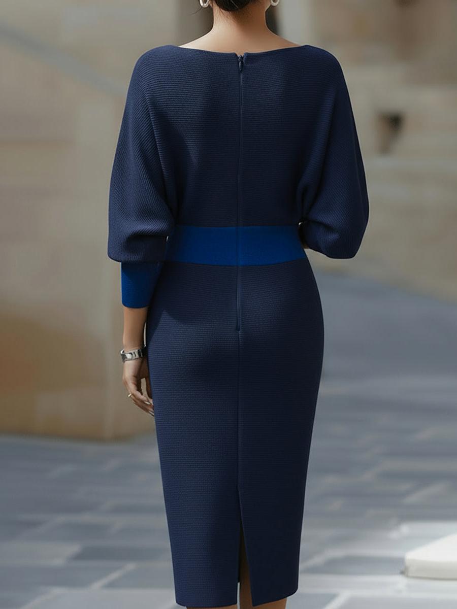 Draped Batwing Sleeve Midi Dress for Women - Elegant Evening Wear