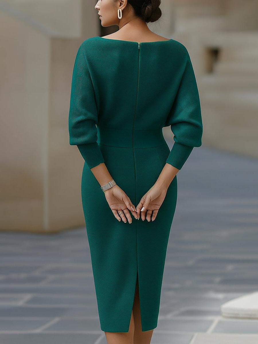 Draped Batwing Sleeve Midi Dress for Women - Elegant Evening Wear