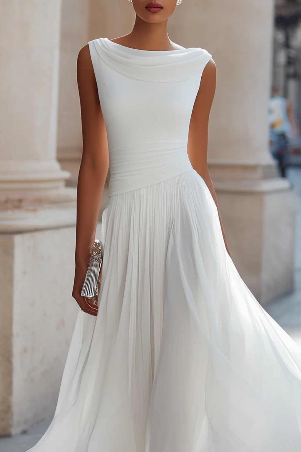 Draped Pleated Midi Dress | Women's Wedding Guest Attire | Elegant Design