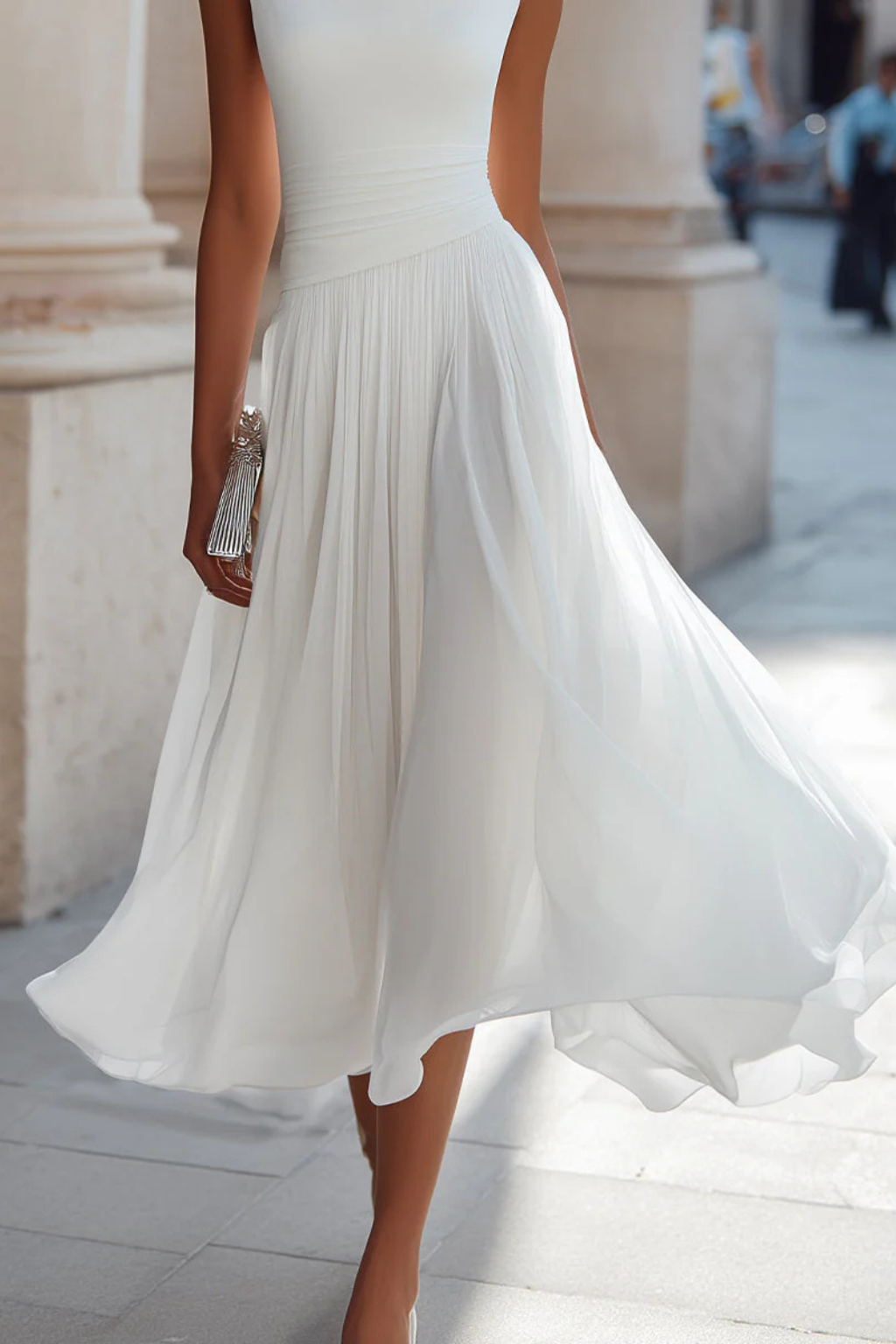Draped Pleated Midi Dress | Women's Wedding Guest Attire | Elegant Design