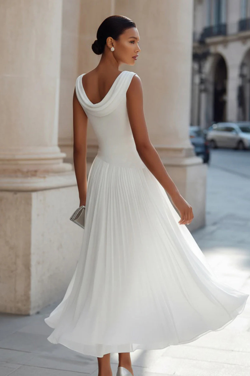 Draped Pleated Midi Dress | Women's Wedding Guest Attire | Elegant Design