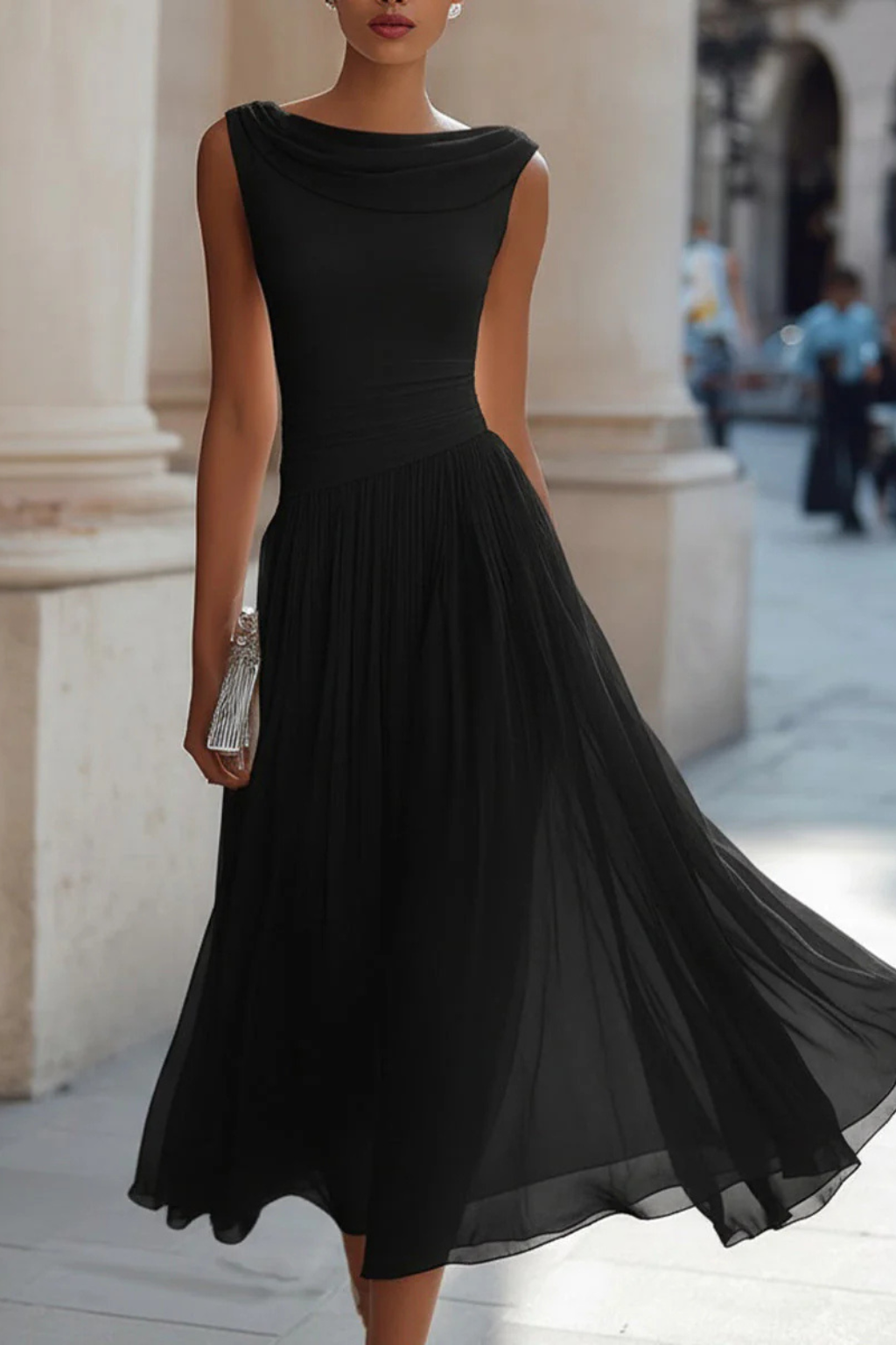 Draped Pleated Midi Dress | Women's Wedding Guest Attire | Elegant Design