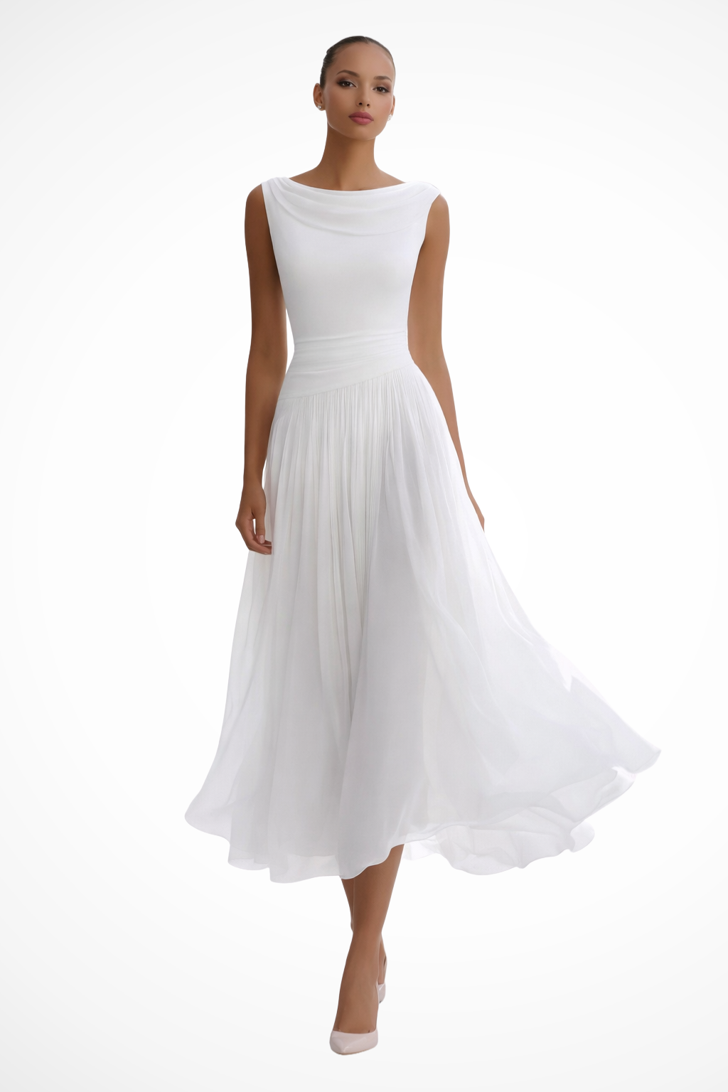 Draped Pleated Midi Dress | Women's Wedding Guest Attire | Elegant Design