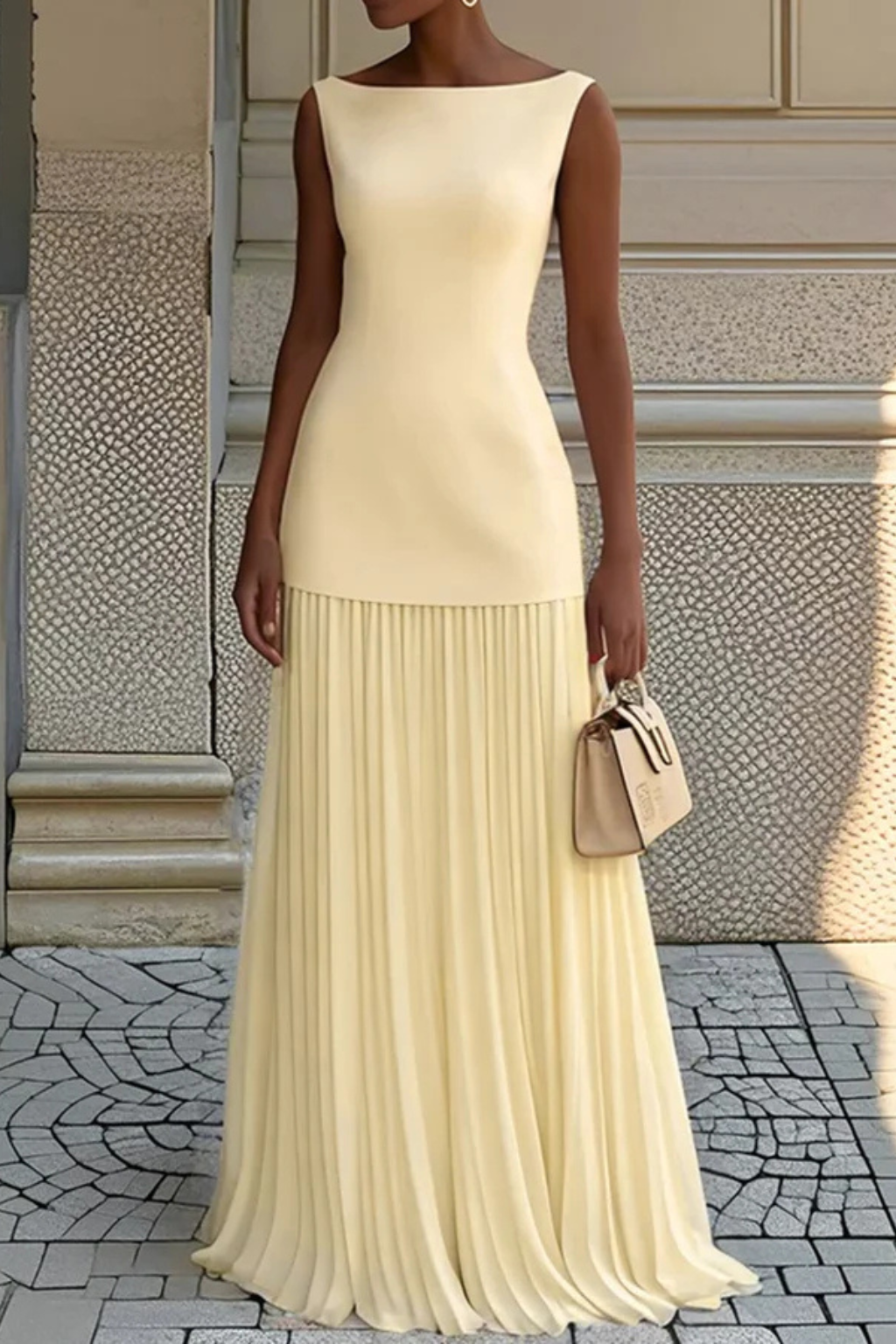 Elegant Pleated Maxi Dress for Women - Formal Evening Wear, Lightweight Fabric