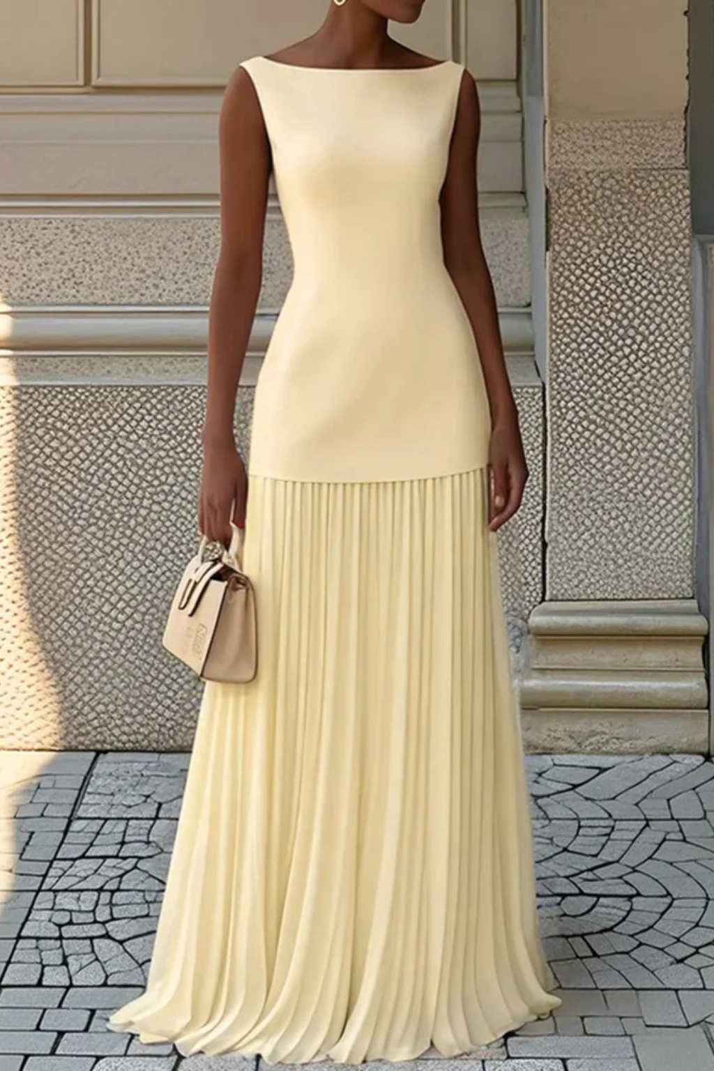Elegant Pleated Maxi Dress for Women - Formal Evening Wear, Lightweight Fabric