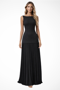 Elegant Pleated Maxi Dress for Women - Formal Evening Wear, Lightweight Fabric