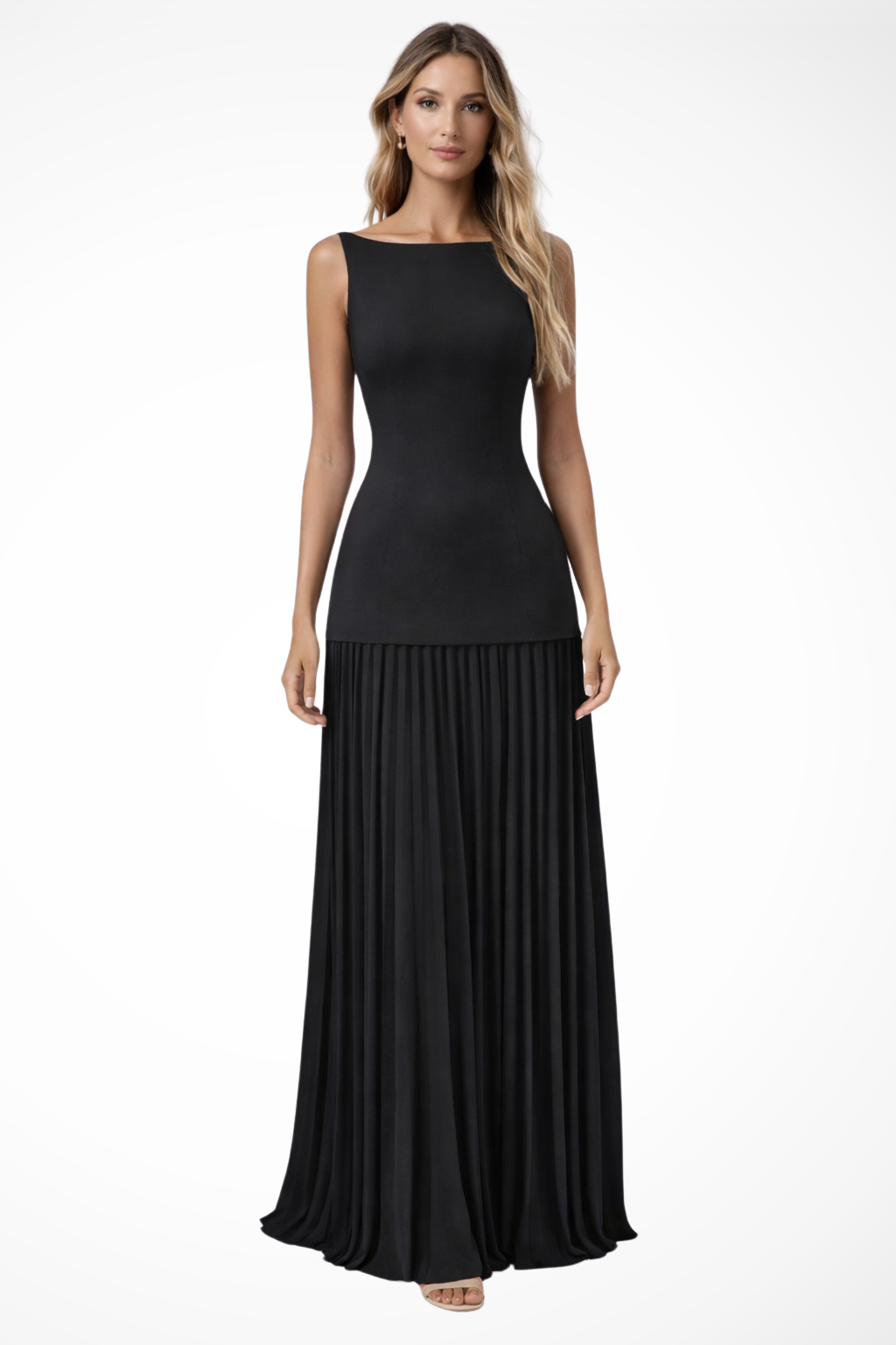Elegant Pleated Maxi Dress for Women - Formal Evening Wear, Lightweight Fabric