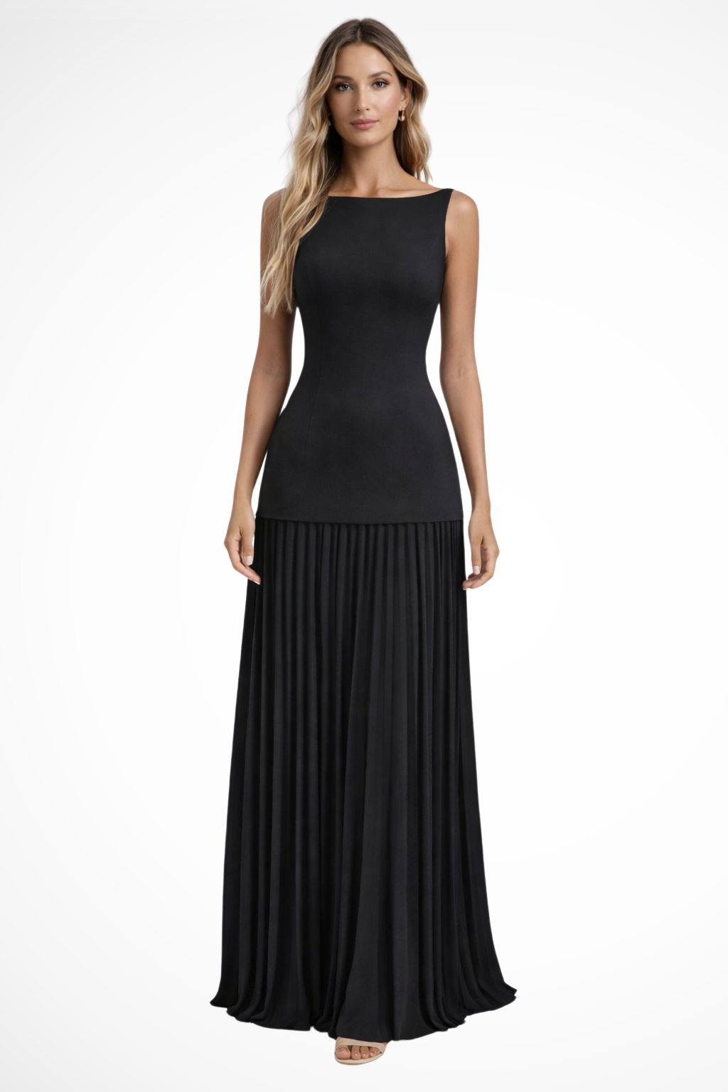 Elegant Pleated Maxi Dress for Women - Formal Evening Wear, Lightweight Fabric