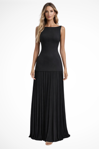 Elegant Pleated Maxi Dress for Women - Formal Evening Wear, Lightweight Fabric