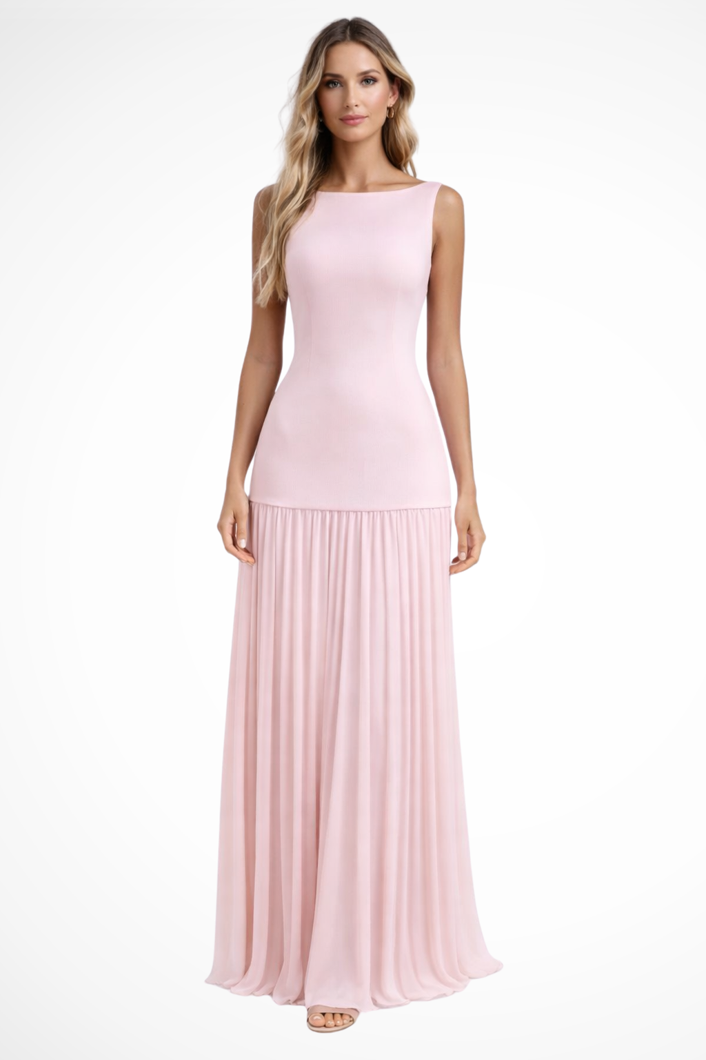 Elegant Pleated Maxi Dress for Women - Formal Evening Wear, Lightweight Fabric