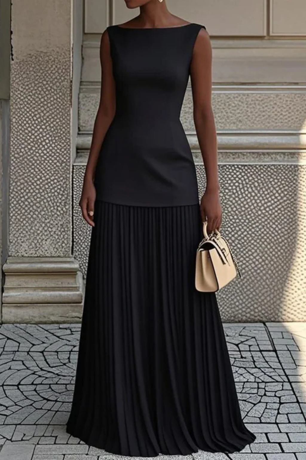 Elegant Pleated Maxi Dress for Women - Formal Evening Wear, Lightweight Fabric