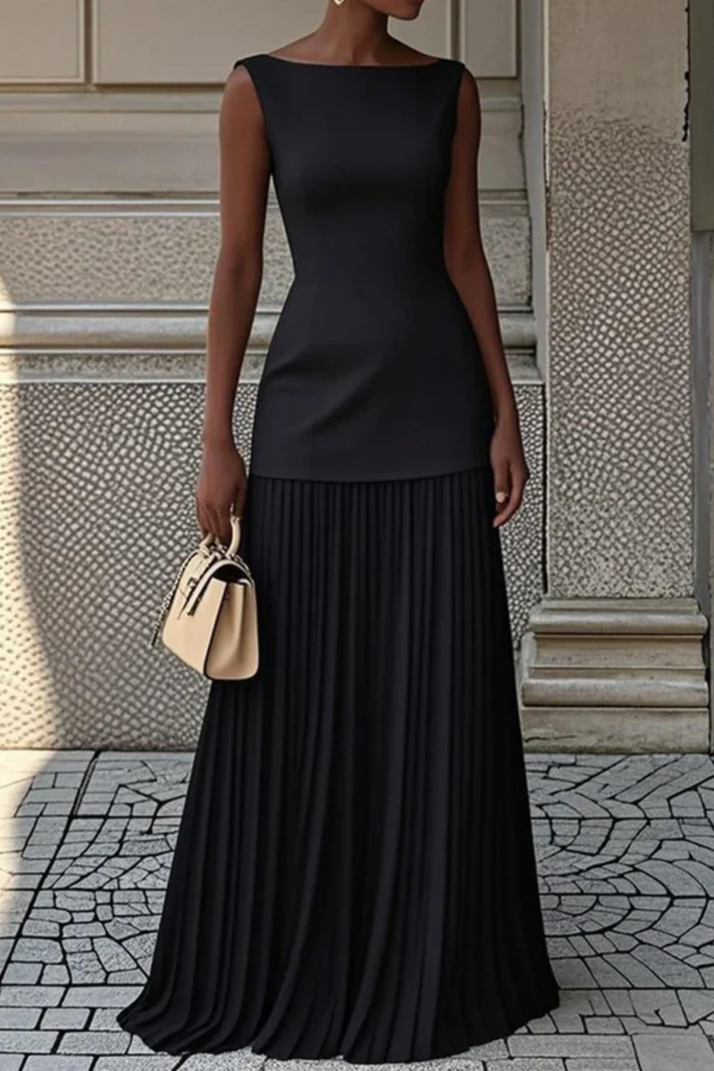 Elegant Pleated Maxi Dress for Women - Formal Evening Wear, Lightweight Fabric