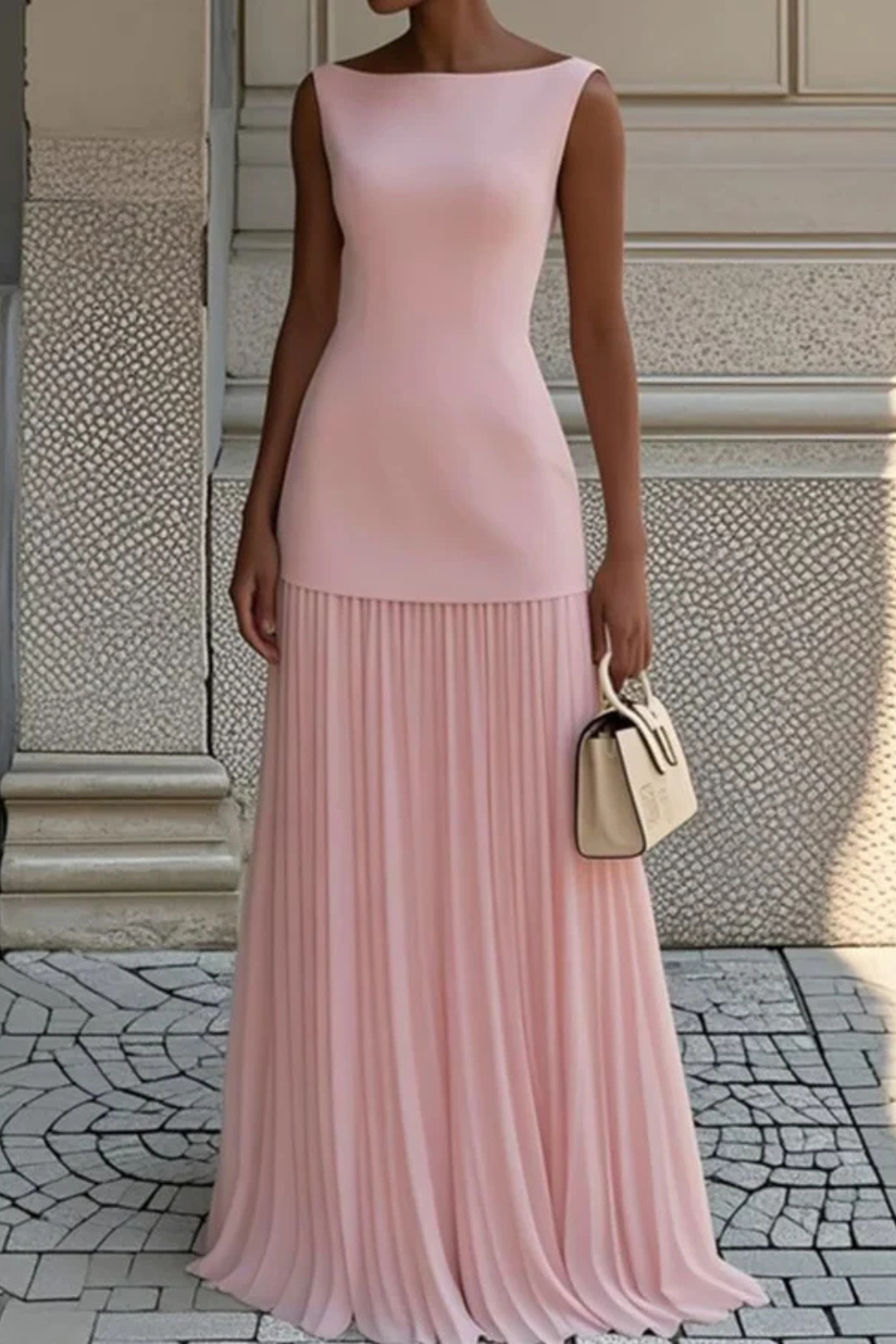 Elegant Pleated Maxi Dress for Women - Formal Evening Wear, Lightweight Fabric