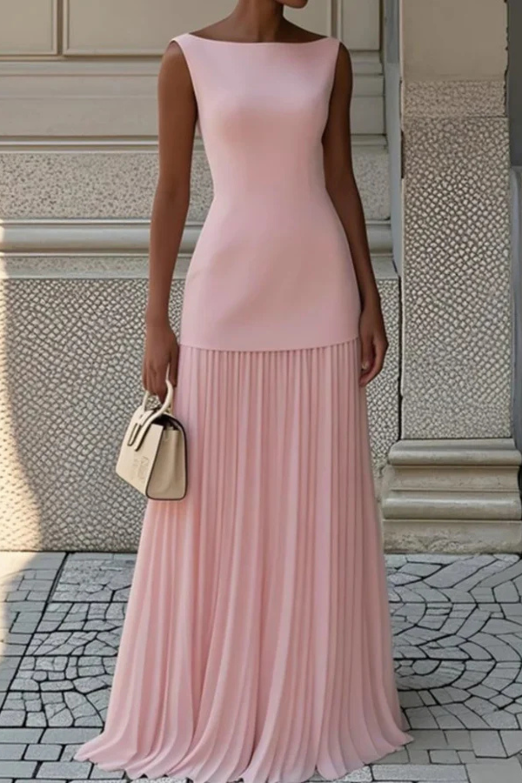 Elegant Pleated Maxi Dress for Women - Formal Evening Wear, Lightweight Fabric
