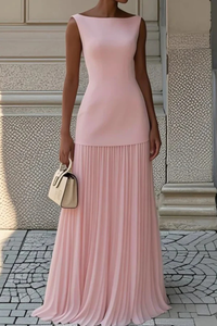 Elegant Pleated Maxi Dress for Women - Formal Evening Wear, Lightweight Fabric