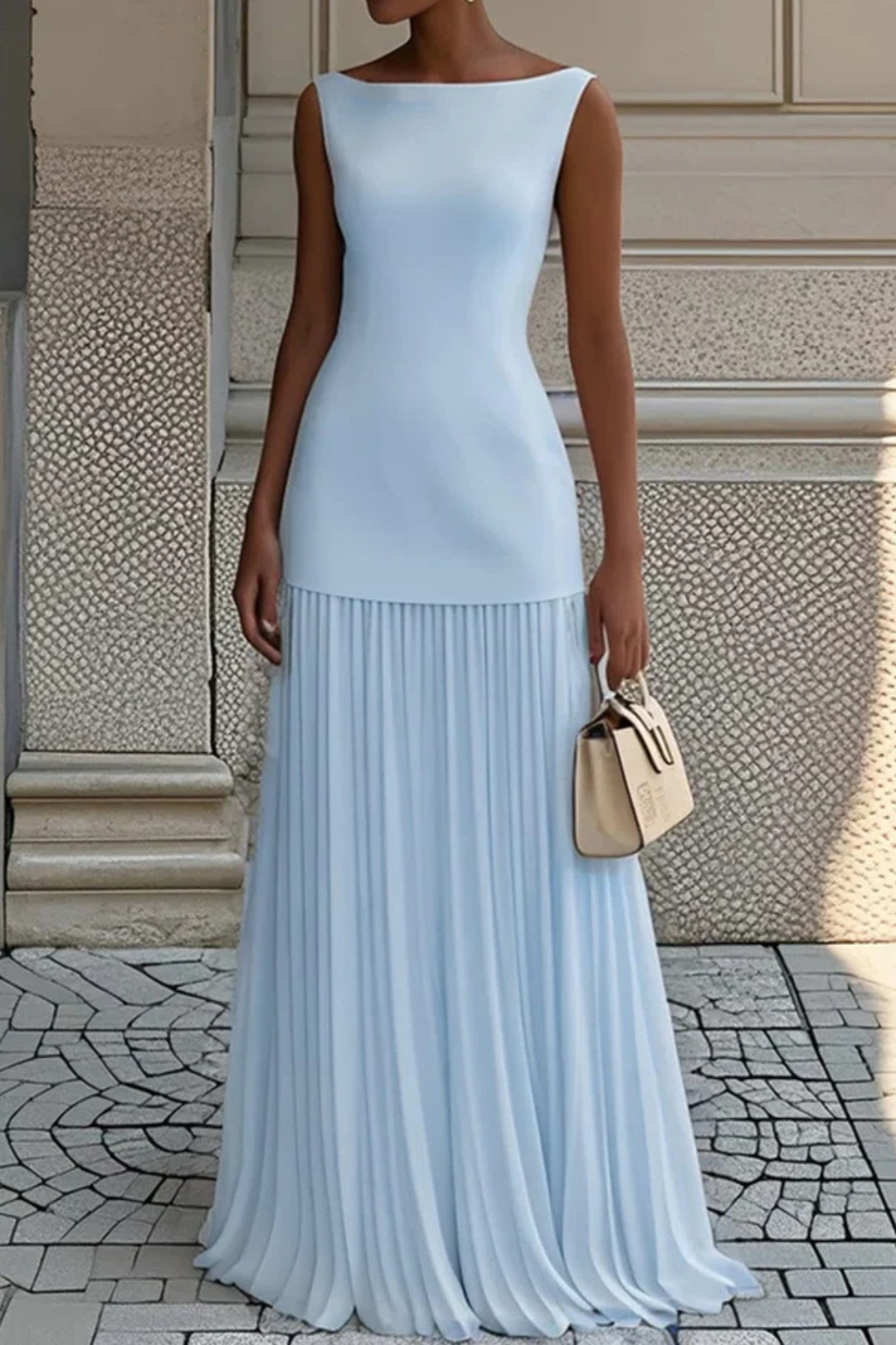 Elegant Pleated Maxi Dress for Women - Formal Evening Wear, Lightweight Fabric