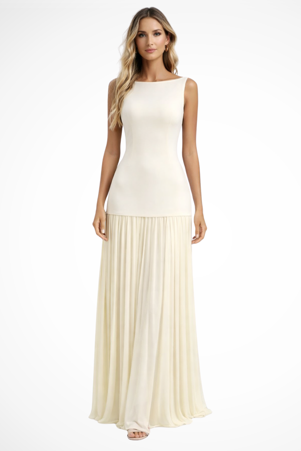 Elegant Pleated Maxi Dress for Women - Formal Evening Wear, Lightweight Fabric