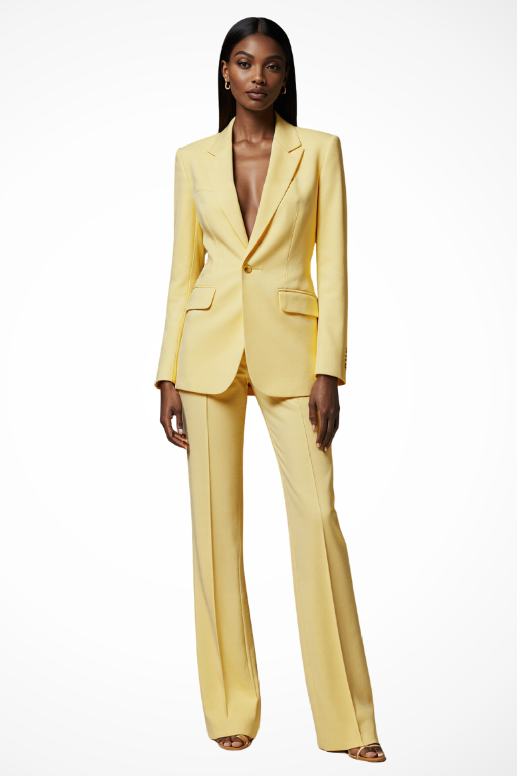 Elegant Women's Blazer and Wide Leg Trousers Set - Office/Business Attire