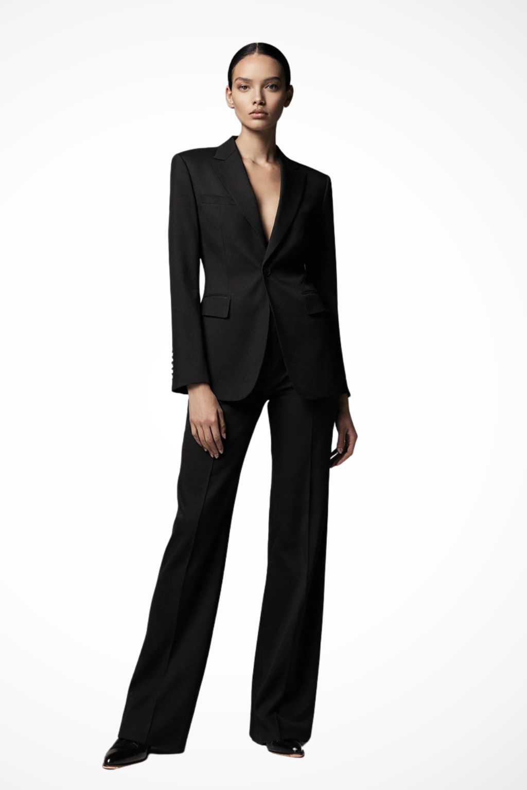 Elegant Women's Blazer and Wide Leg Trousers Set - Office/Business Attire