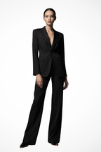Elegant Women's Blazer and Wide Leg Trousers Set - Office/Business Attire