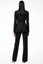 Elegant Women's Blazer and Wide Leg Trousers Set - Office/Business Attire