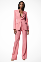 Elegant Women's Blazer and Wide Leg Trousers Set - Office/Business Attire