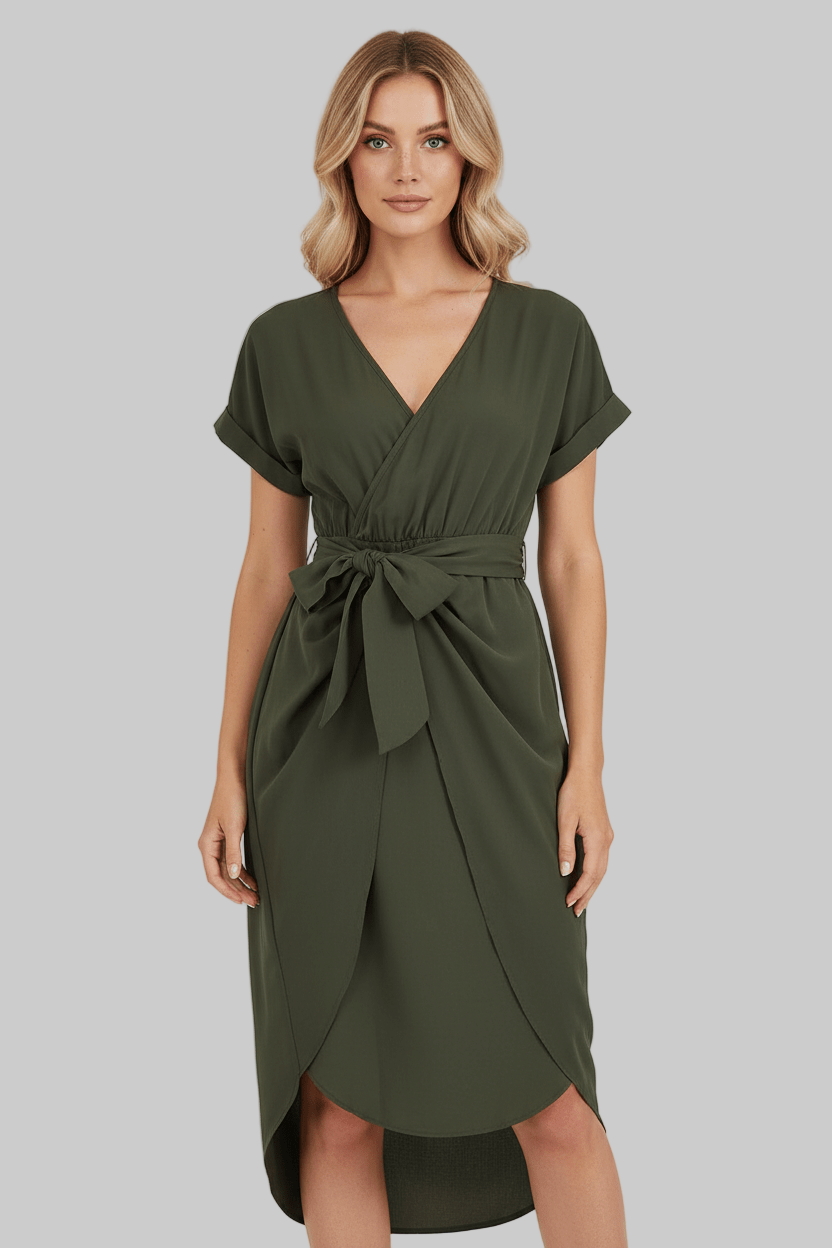 Elegant Wrap Midi Dress in Soft Fabric for Casual or Formal Occasions