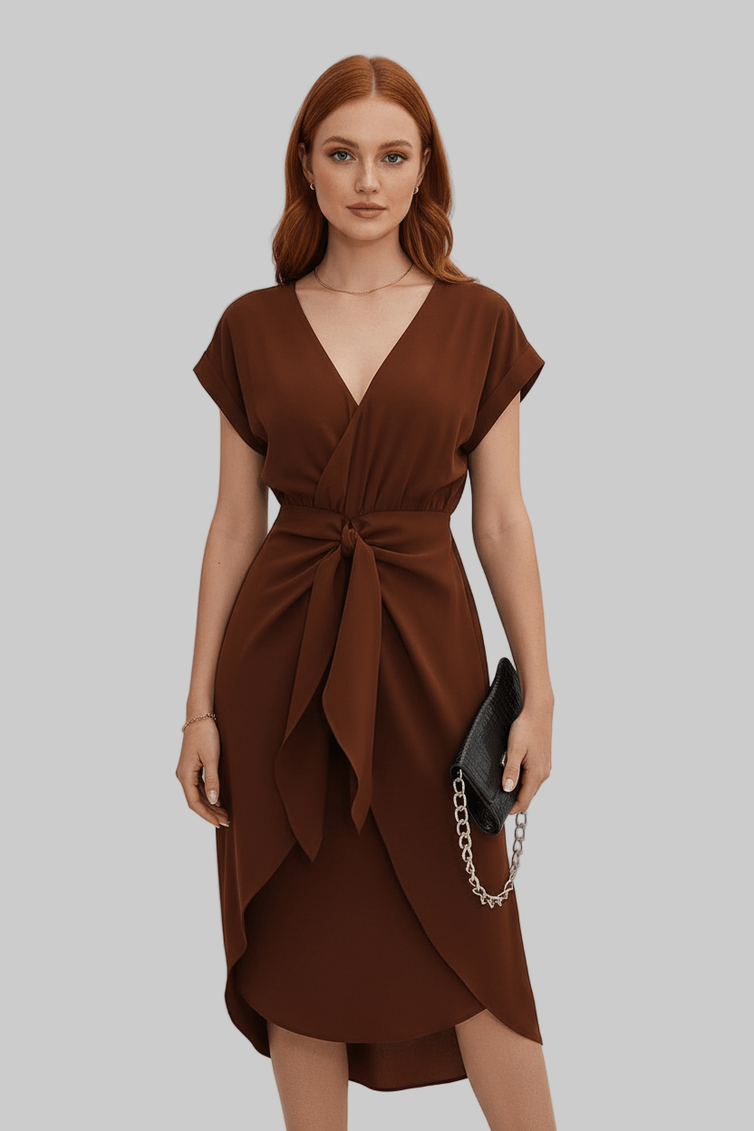 Elegant Wrap Midi Dress in Soft Fabric for Casual or Formal Occasions