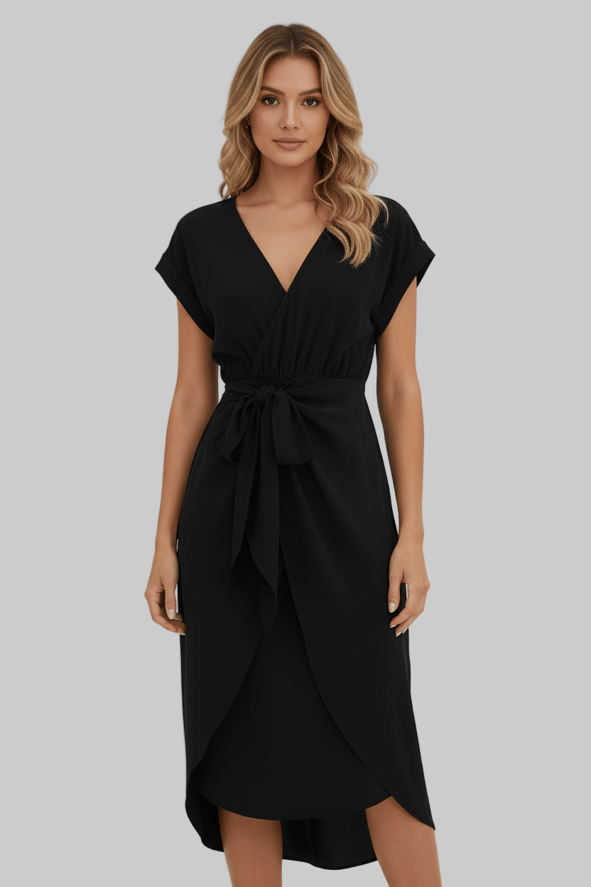 Elegant Wrap Midi Dress in Soft Fabric for Casual or Formal Occasions