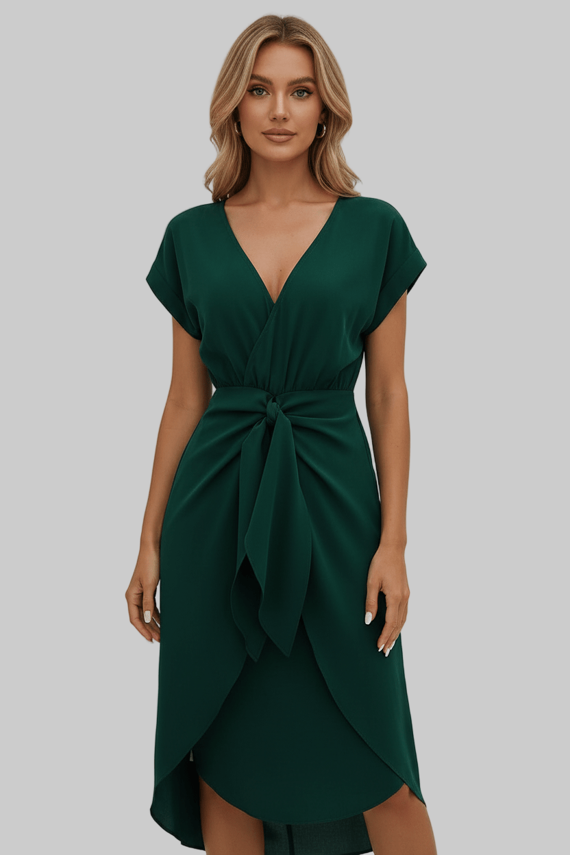 Elegant Wrap Midi Dress in Soft Fabric for Casual or Formal Occasions