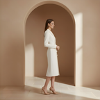 Fitted Midi Dress with Elegant Lapel Design for Women's Formal Wear