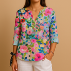 Floral Cotton Button-Up Blouse for Women | Lightweight Casual Top | Ideal for Spring and Summer Wear